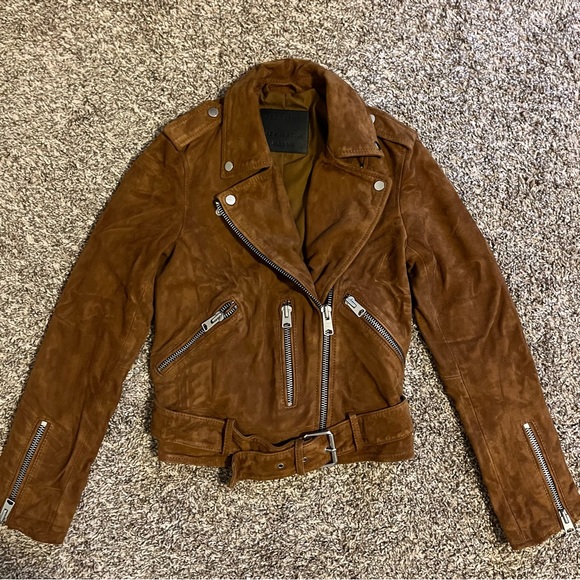 ALLSAINTS Suede Balfern Biker Jacket Moto Tan Brown Leather Blogger - Picture 2 of 8